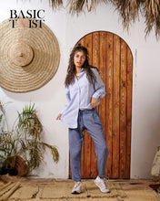 Load image into Gallery viewer, Women's Pinstripe Linen Shirt -Blue & White
