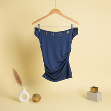 Load image into Gallery viewer, Basic Top With Metal Rings-Off Shoulder Neck-Indigo