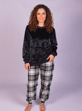 Load image into Gallery viewer, Women's Black & White Checked Fleece Pyjamas (Sizes:S-XL)