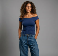 Load image into Gallery viewer, Basic Top-Off Shoulder-Indigo