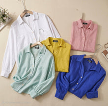 Load image into Gallery viewer, Basic Linen Women's Short Shirt - Yellow