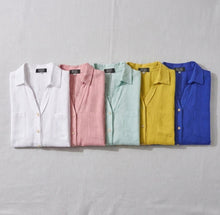 Load image into Gallery viewer, Basic Linen Women's Short Shirt - Yellow