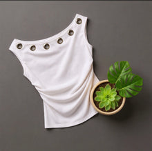 Load image into Gallery viewer, Basic Top With Metal Rings-Off Shoulder Neck-White