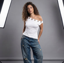 Load image into Gallery viewer, Basic Top With Metal Rings-Off Shoulder Neck-White