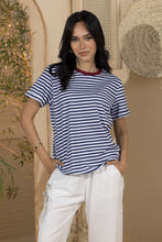 Load image into Gallery viewer, Women's Basic Stripey Tshirt- Burgundy Rib
