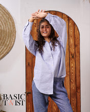Load image into Gallery viewer, Women's Pinstripe Linen Shirt -Blue &amp; White
