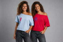 Load image into Gallery viewer, Cotton TShirt-Red Off Shoulder-Sea Horse
