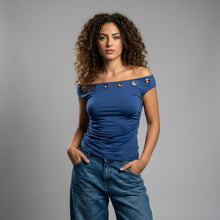 Load image into Gallery viewer, Basic Top With Metal Rings-Off Shoulder Neck-Indigo
