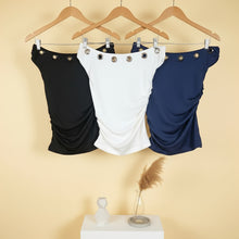 Load image into Gallery viewer, Basic Top With Metal Rings-Off Shoulder Neck-White
