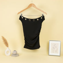 Load image into Gallery viewer, Basic Top With Metal Rings-Off Shoulder Neck-Black
