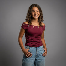 Load image into Gallery viewer, Basic Top-With Metal Rings-Off Shoulder-Burgundy
