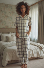 Load and play video in Gallery viewer, Women's Pyjamas-Yellow Checks (Size:S-XL)
