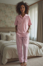 Load and play video in Gallery viewer, Women's Pyjamas- Pink Gingham (Size:S-XL)
