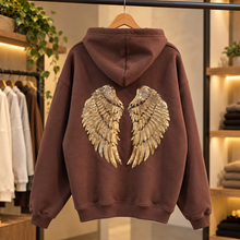 Load image into Gallery viewer, Women's Hoodie-Sequin Angel Wings-Brown
