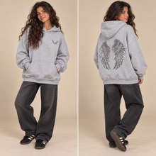 Load image into Gallery viewer, Hoodie-Sequin Angel Wings-Grey
