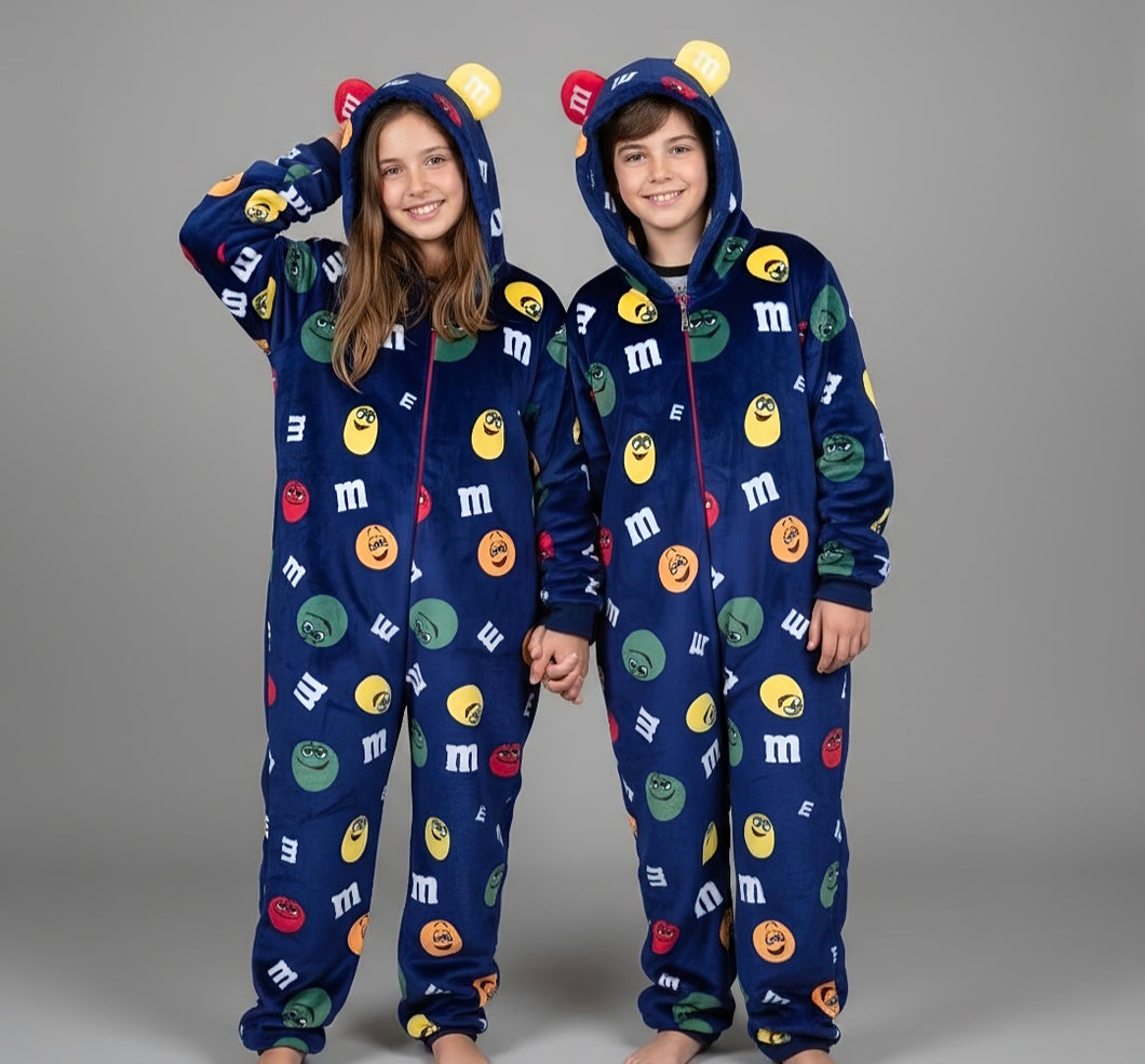 Onesie-Fleece-M&Ms (Size 8-12)