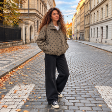 Load image into Gallery viewer, Gabardine Bomber Jacket-Khaki Polka Dots
