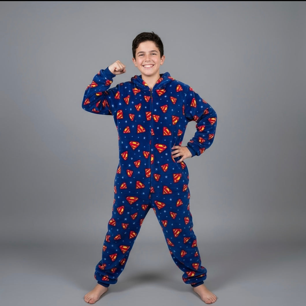 Onesie-Fleece-Superman (Sizes 8-12)
