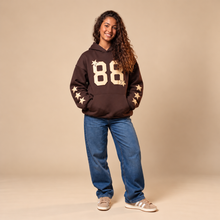 Load image into Gallery viewer, Hoodie- Embroidered Number 88-Brown &amp; Butter Yellow

