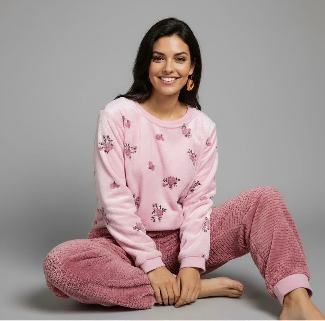 Women's Flowers Fleece Pyjamas (Sizes:S-XL)