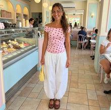 Load image into Gallery viewer, Basic Top-Off Shoulder-Polka Dots-Pink &amp; Brown Spots
