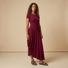 Load image into Gallery viewer, Draped Dress-Burgundy
