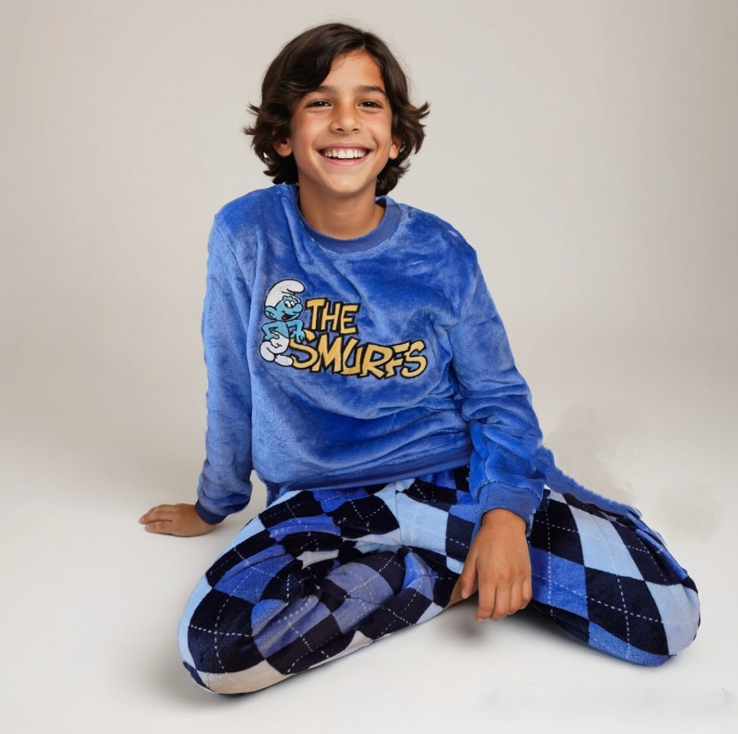 Boy's- Smurfs-Fleece Pyjamas- (Size 14)