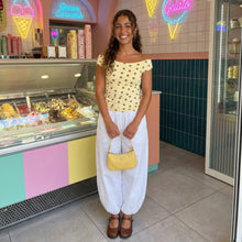 Load image into Gallery viewer, Basic Top Off Shoulder-Polka Dots-Yellow &amp; Brown Spots
