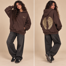 Load image into Gallery viewer, Women's Hoodie-Sequin Angel Wings-Brown
