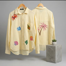 Load image into Gallery viewer, Stripey 100% Cotton EMBROIDERED Shirt-Seaside- YELLOW
