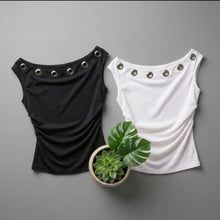 Load image into Gallery viewer, Basic Top With Metal Rings-Off Shoulder Neck-White
