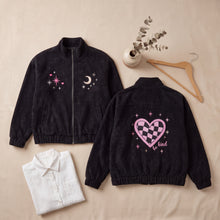 Load image into Gallery viewer, Women's Embroidered Jacket-Heart-Black

