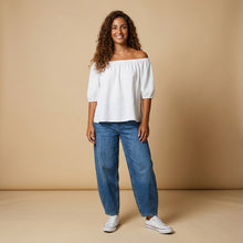 Load image into Gallery viewer, Off Shoulder Elasticated Top-White-2 piece (includes top for lining)
