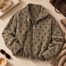 Load image into Gallery viewer, Gabardine Bomber Jacket-Khaki Polka Dots
