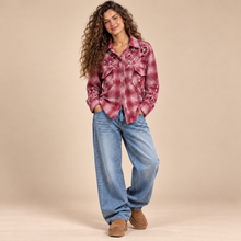 Load image into Gallery viewer, Cowboy Flower Embroidered Shirt-Burgundy
