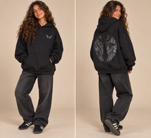 Load image into Gallery viewer, Hoodie- Sequin Angel Wings-Black

