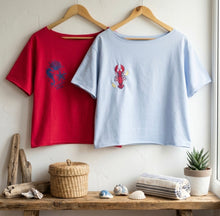 Load image into Gallery viewer, Cotton TShirt-Red Off Shoulder-Sea Horse
