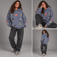 Load image into Gallery viewer, Hoodie-EMBROIDERED-Wild Hearts-Grey
