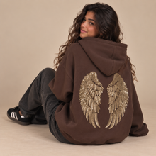 Load image into Gallery viewer, Women's Hoodie-Sequin Angel Wings-Brown

