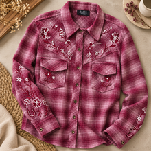 Load image into Gallery viewer, Cowboy Flower Embroidered Shirt-Burgundy
