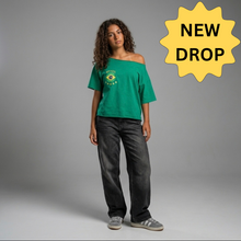 Load image into Gallery viewer, Cotton TShirt-Green Off Shoulder-Brazil
