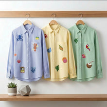 Load image into Gallery viewer, Stripey 100% Cotton EMBROIDERED Shirt-Mexico-GREEN
