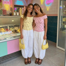 Load image into Gallery viewer, Basic Top Off Shoulder-Polka Dots-Yellow &amp; Brown Spots
