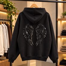 Load image into Gallery viewer, Hoodie- Sequin Angel Wings-Black
