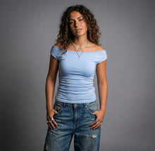Load image into Gallery viewer, Basic Top-Off Shoulder-Sky Blue
