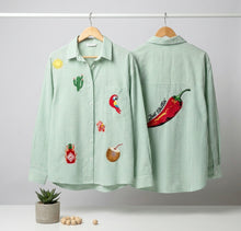 Load image into Gallery viewer, Stripey 100% Cotton EMBROIDERED Shirt-Mexico-GREEN

