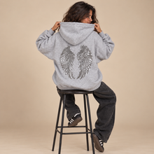 Load image into Gallery viewer, Hoodie-Sequin Angel Wings-Grey
