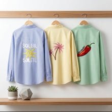 Load image into Gallery viewer, Stripey 100% Cotton EMBROIDERED Shirt-Seaside- YELLOW
