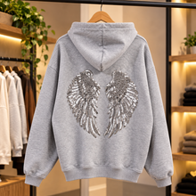 Load image into Gallery viewer, Hoodie-Sequin Angel Wings-Grey
