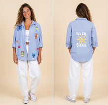 Load image into Gallery viewer, Stripey 100% Cotton EMBROIDERED Shirt-Marine-BLUE

